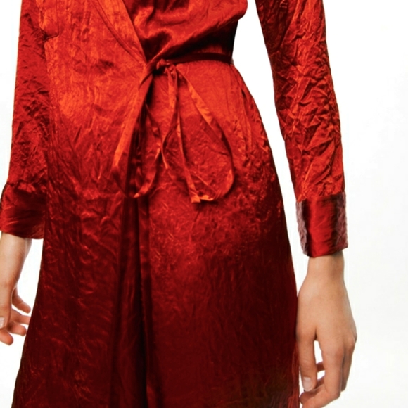 ๐๐ NWT Zara Satin Kimono Midi Wrap Dress Dark Orange ZW Collection Size M - Picture 10 of 16